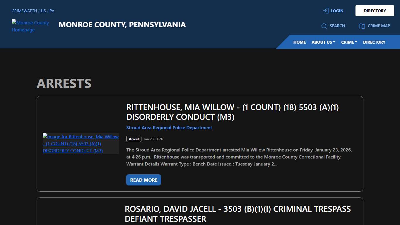 Arrests for Monroe County, Pennsylvania CRIMEWATCH