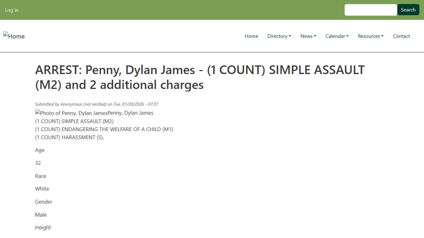 ARREST: Penny, Dylan James - (1 COUNT) SIMPLE ASSAULT (M2) and 2 additional charges Monroe County, PA