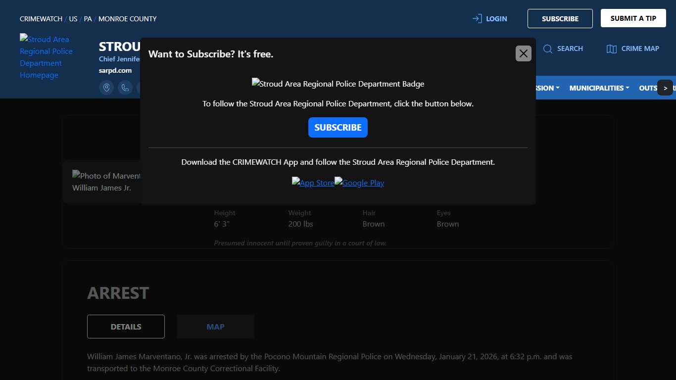 Marventano, William James Jr. - 18 2702 A3 - AGGRAVATED ASSAULT CAUSE BODILY INJURY OFFICERS (F2) and 2 additional charges Stroud Area Regional Police Department